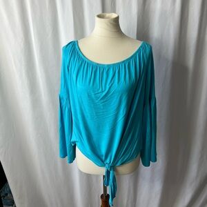 🩵 Boston Proper Turquoise Tie-Front Boho Top – Size M